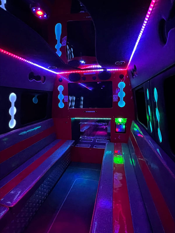 inside 16 seater limo party bus york
